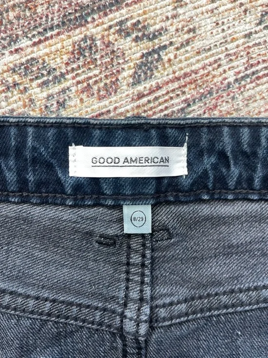 Good American Dark Blue Denim Frayed Hem Mini Skirt - Picture 4 of 6